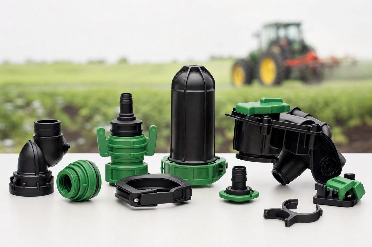 Tough plastic components for agricultural equipment