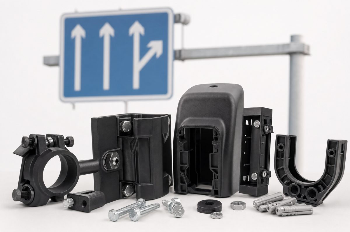Plastic highway, traffic and signage components
